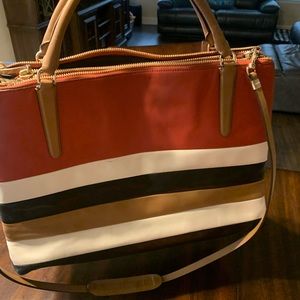 COACH -The Large Borough Bag In Bar Stripe Leather